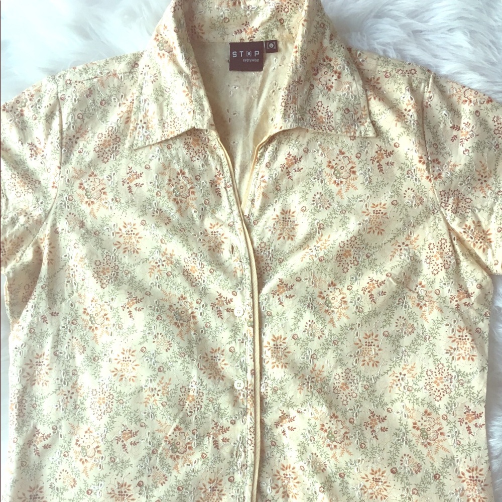 Floral Embroidered Creme button down shirt